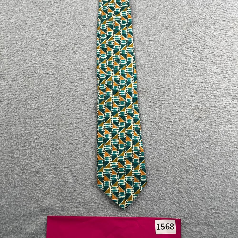 UNGARO Silk Necktie Green Geometric Made In Italy Tie